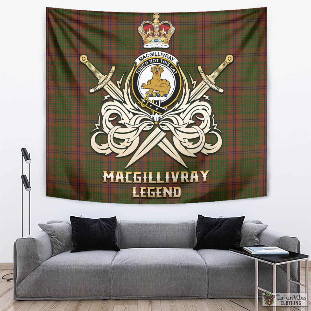 Tartan Vibes Clothing MacGillivray Hunting Tartan Tapestry with Clan Crest and the Golden Sword of Courageous Legacy