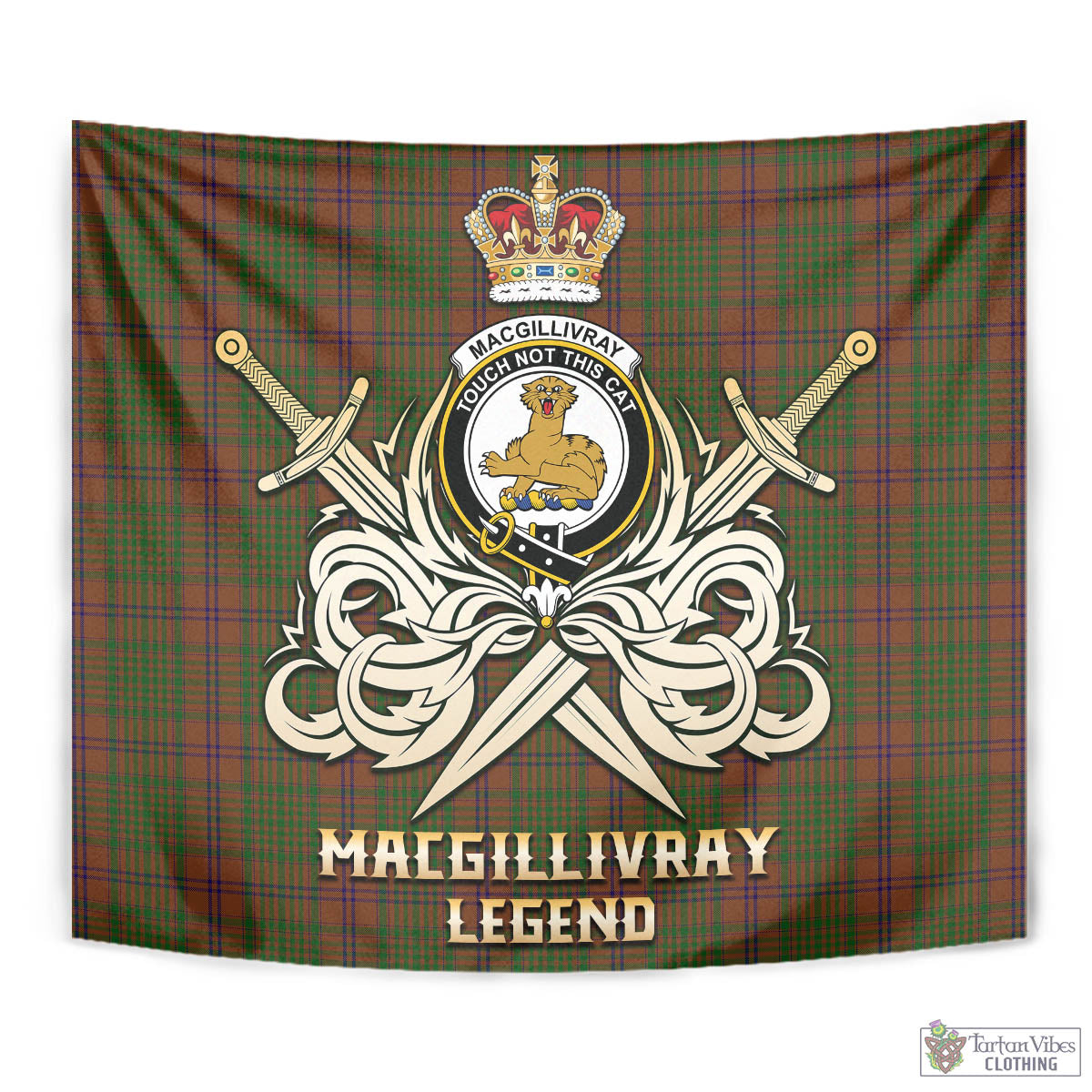 Tartan Vibes Clothing MacGillivray Hunting Tartan Tapestry with Clan Crest and the Golden Sword of Courageous Legacy