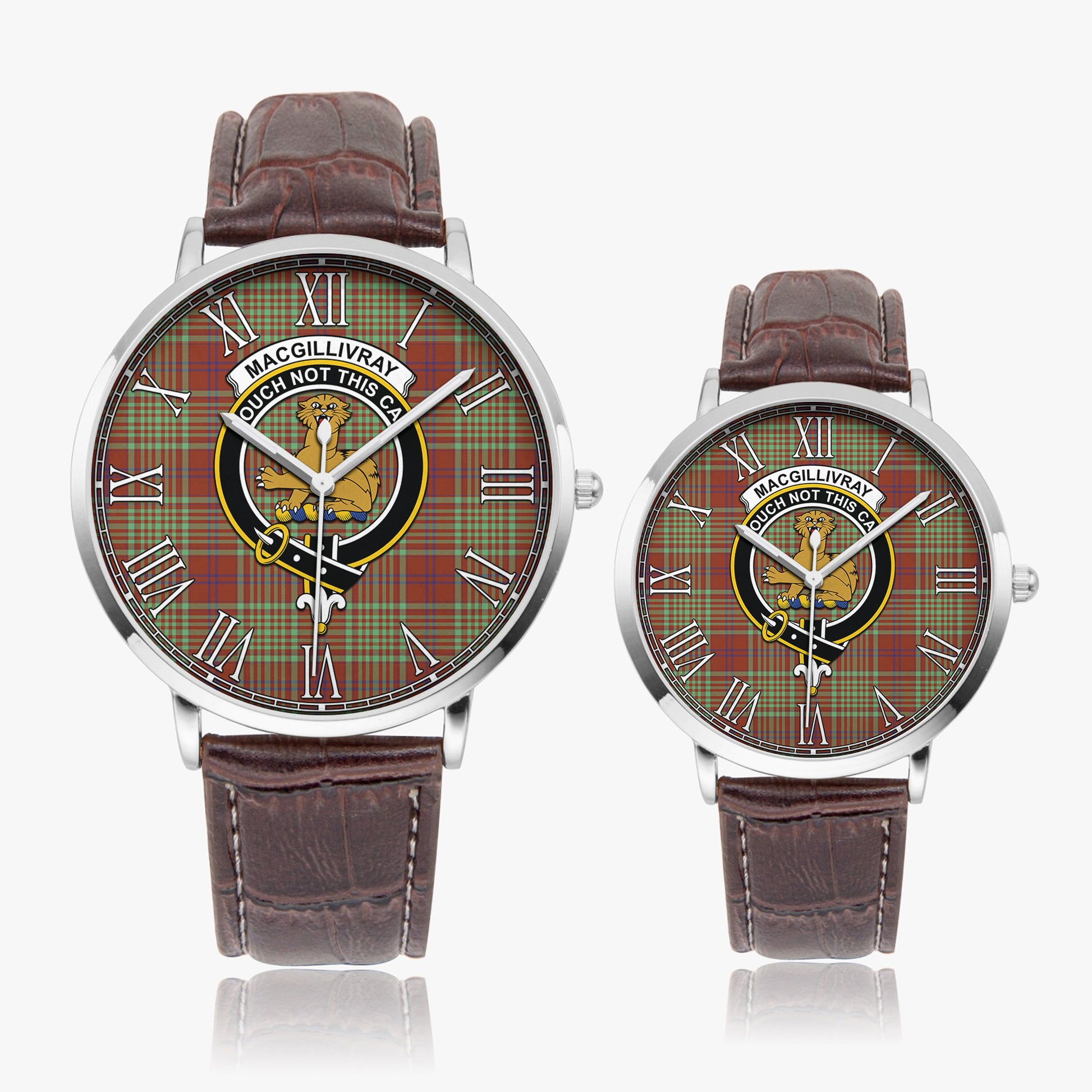 MacGillivray Hunting Ancient Tartan Family Crest Leather Strap Quartz Watch - Tartanvibesclothing