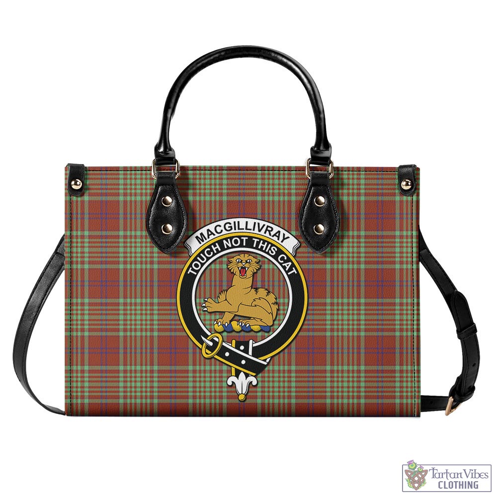 Tartan Vibes Clothing MacGillivray Hunting Ancient Tartan Luxury Leather Handbags with Family Crest