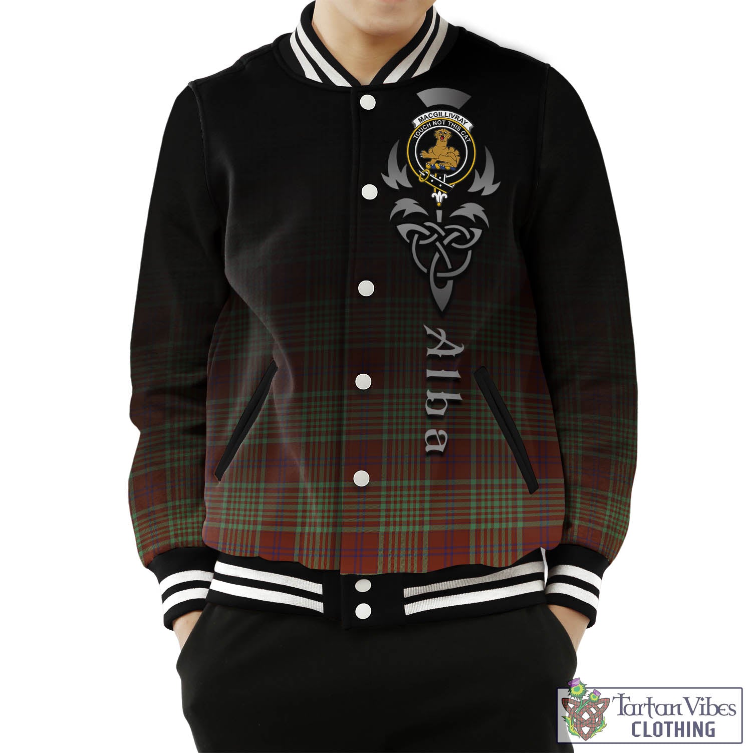 Tartan Vibes Clothing MacGillivray Hunting Ancient Tartan Baseball Jacket Featuring Alba Gu Brath Family Crest Celtic Inspired