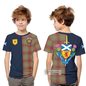 MacGillivray Hunting Ancient Tartan Kid T-Shirt Alba with Scottish Lion Royal Arm Half Style