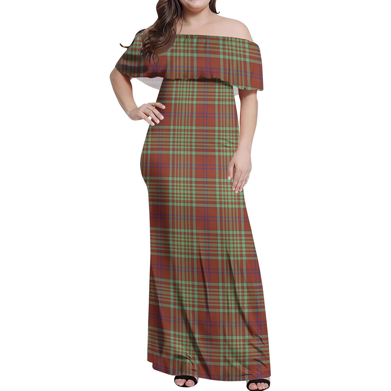 MacGillivray Hunting Ancient Tartan Off Shoulder Long Dress Women's Dress - Tartanvibesclothing