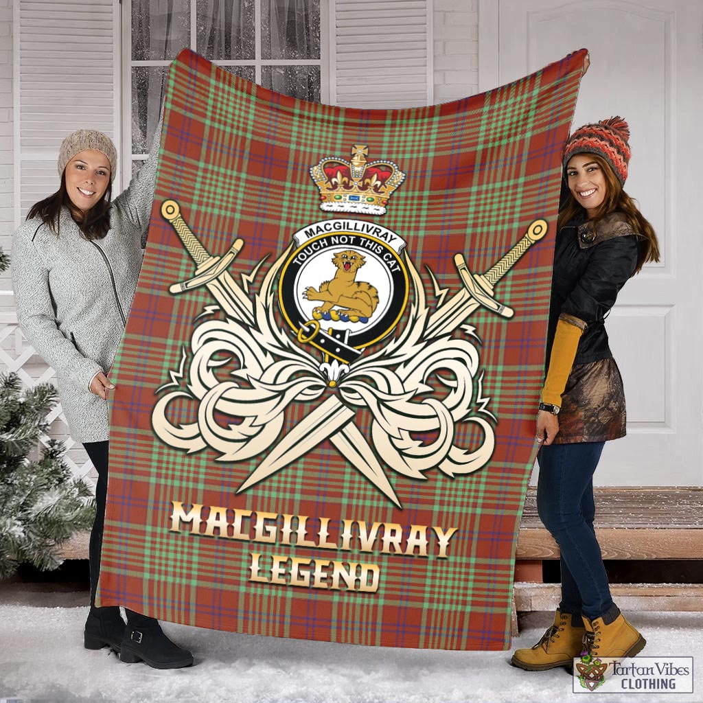 Tartan Vibes Clothing MacGillivray Hunting Ancient Tartan Blanket with Clan Crest and the Golden Sword of Courageous Legacy