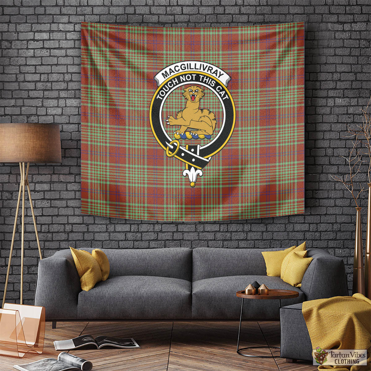 Tartan Vibes Clothing MacGillivray Hunting Ancient Tartan Tapestry Wall Hanging and Home Decor for Room with Family Crest