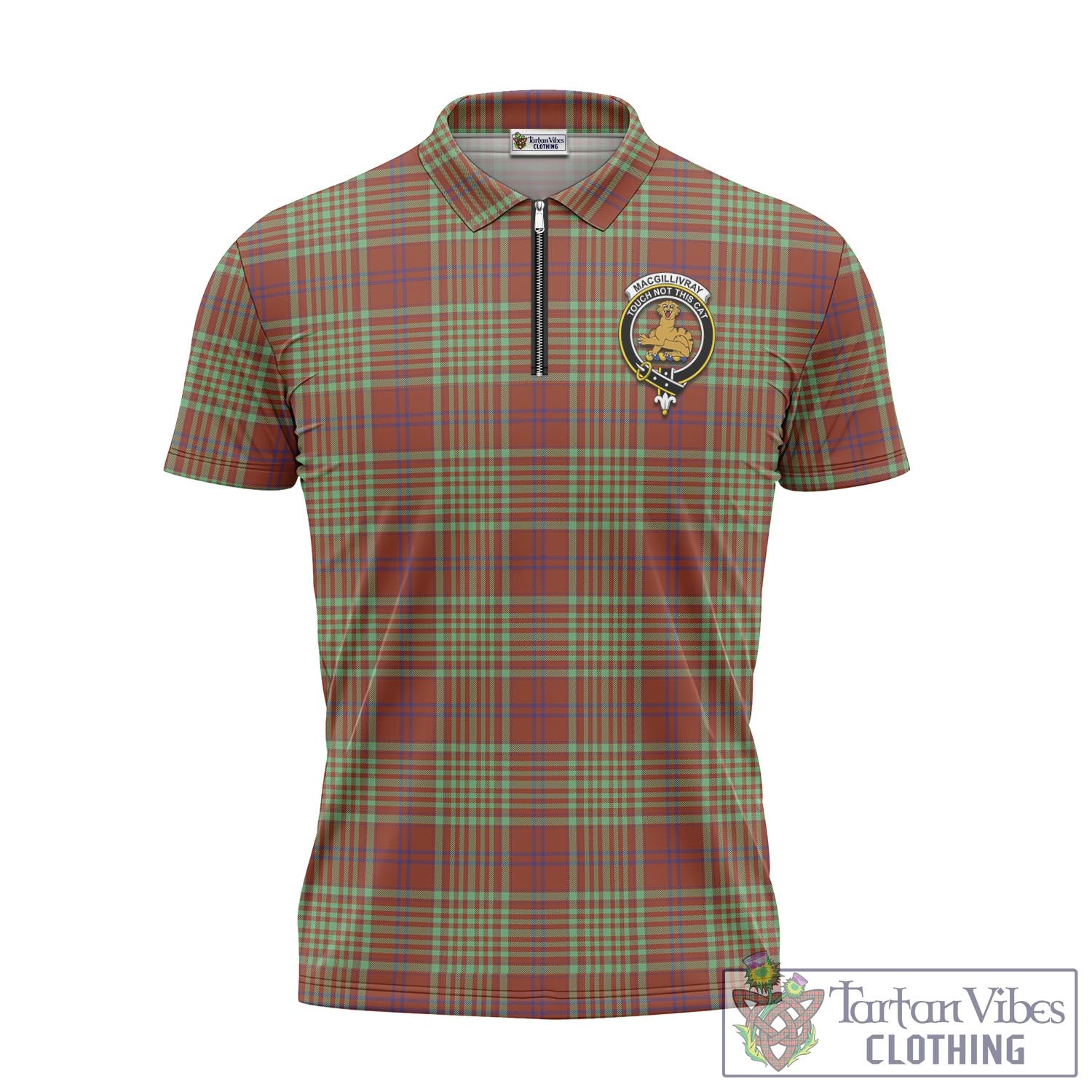 Tartan Vibes Clothing MacGillivray Hunting Ancient Tartan Zipper Polo Shirt with Family Crest