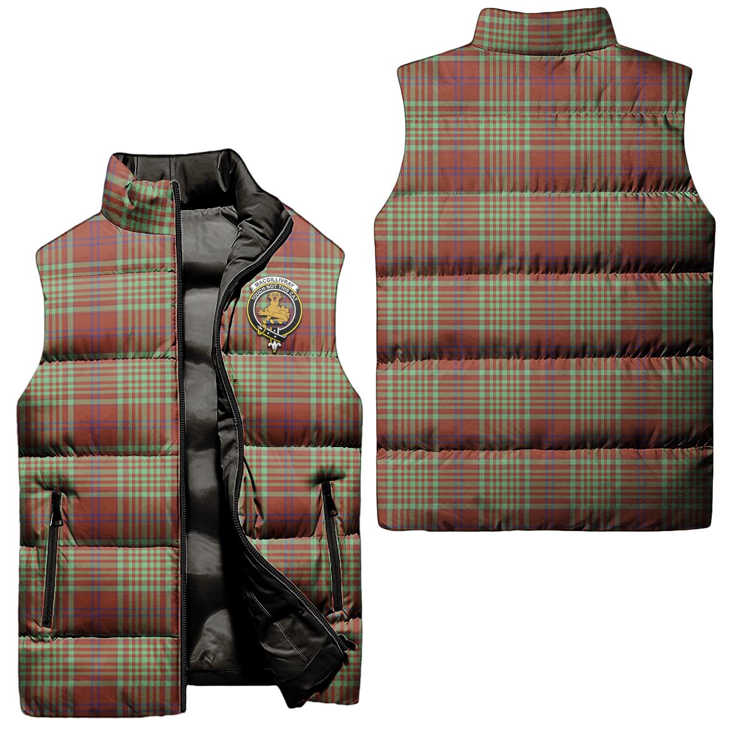 MacGillivray Hunting Ancient Tartan Sleeveless Puffer Jacket with Family Crest Unisex - Tartanvibesclothing