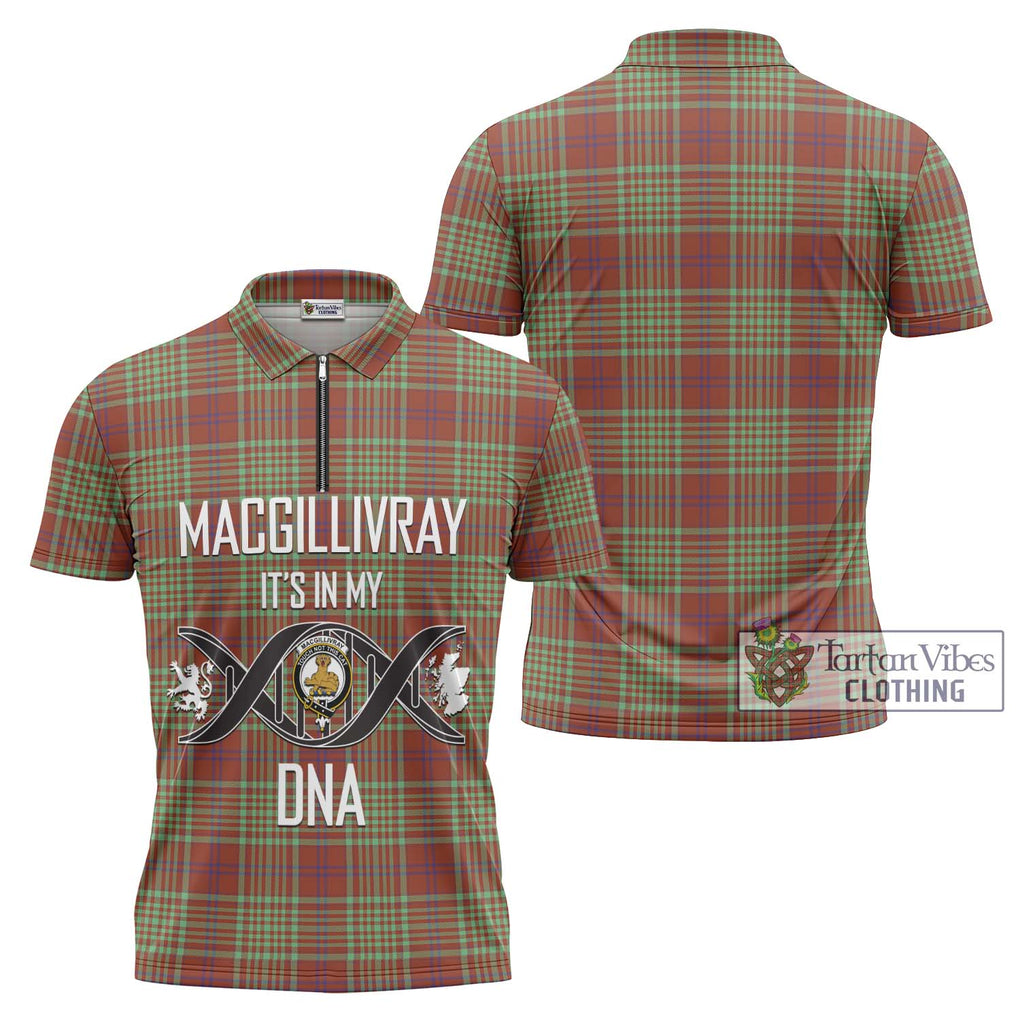 MacGillivray Hunting Ancient Tartan Zipper Polo Shirt with Family Crest DNA In Me Style Unisex - Tartanvibesclothing Shop