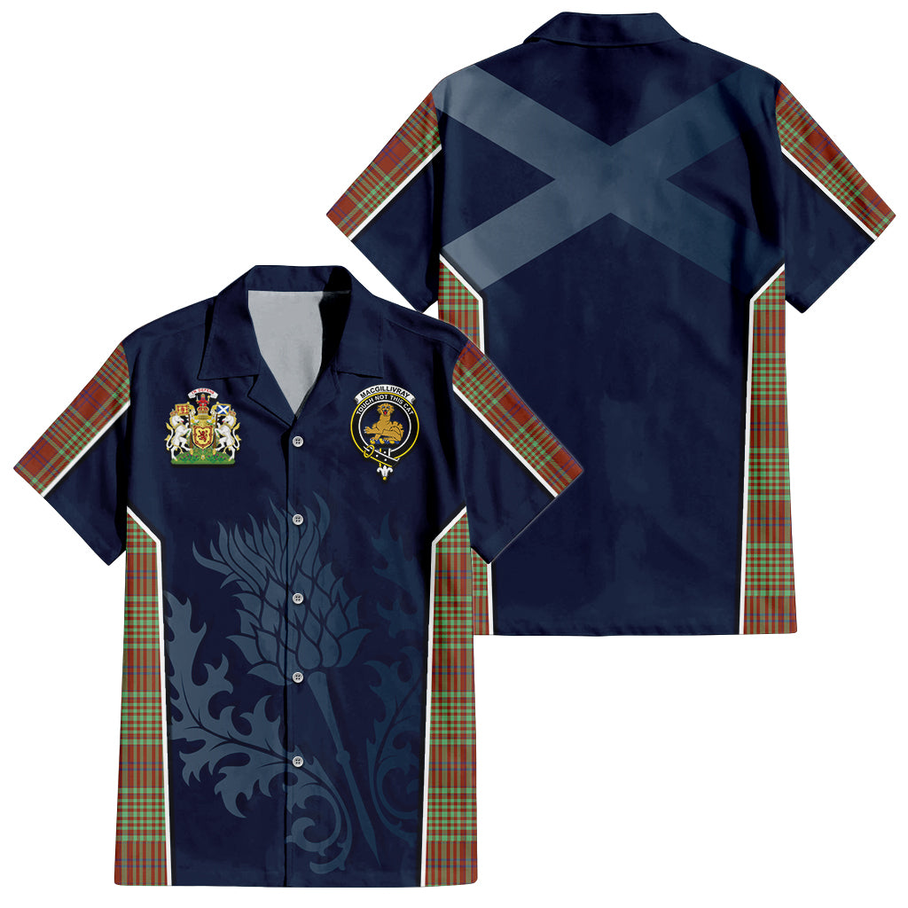 Tartan Vibes Clothing MacGillivray Hunting Ancient Tartan Short Sleeve Button Up Shirt with Family Crest and Scottish Thistle Vibes Sport Style