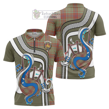 MacGillivray Hunting Ancient Tartan Zipper Polo Shirt with Epic Bagpipe Style