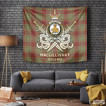 MacGillivray Hunting Ancient Tartan Tapestry with Clan Crest and the Golden Sword of Courageous Legacy