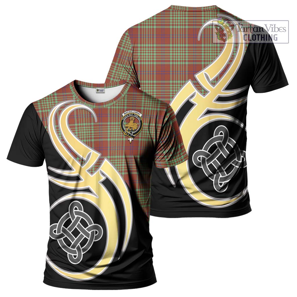 Tartan Vibes Clothing MacGillivray Hunting Ancient Tartan T-Shirt with Family Crest and Celtic Symbol Style