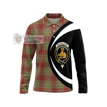 MacGillivray Hunting Ancient Tartan Long Sleeve Polo Shirt with Family Crest Circle Style