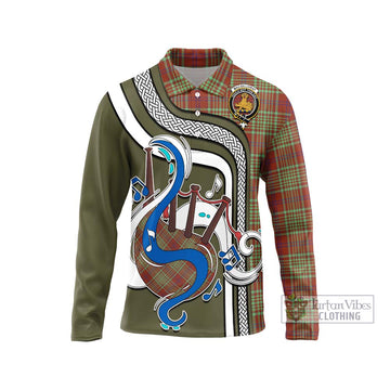 MacGillivray Hunting Ancient Tartan Long Sleeve Polo Shirt with Epic Bagpipe Style