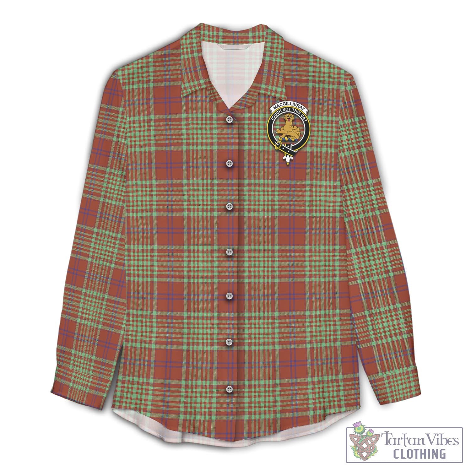 Tartan Vibes Clothing MacGillivray Hunting Ancient Tartan Womens Casual Shirt with Family Crest