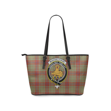 MacGillivray Hunting Ancient Tartan Leather Tote Bag with Family Crest