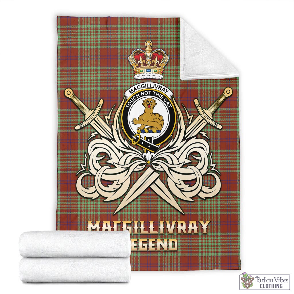 Tartan Vibes Clothing MacGillivray Hunting Ancient Tartan Blanket with Clan Crest and the Golden Sword of Courageous Legacy