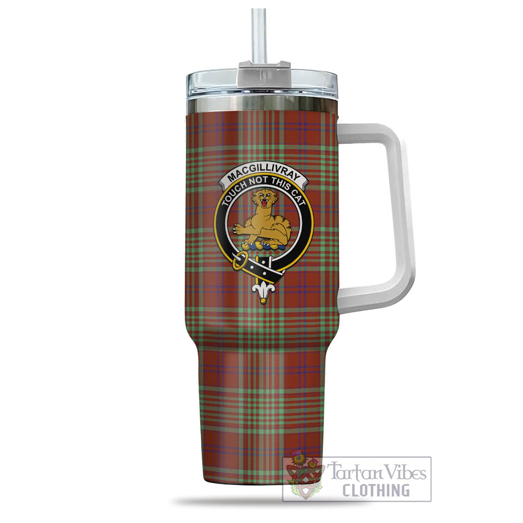 Tartan Vibes Clothing MacGillivray Hunting Ancient Tartan and Family Crest Tumbler with Handle