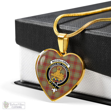 MacGillivray Hunting Ancient Tartan Heart Necklace with Family Crest