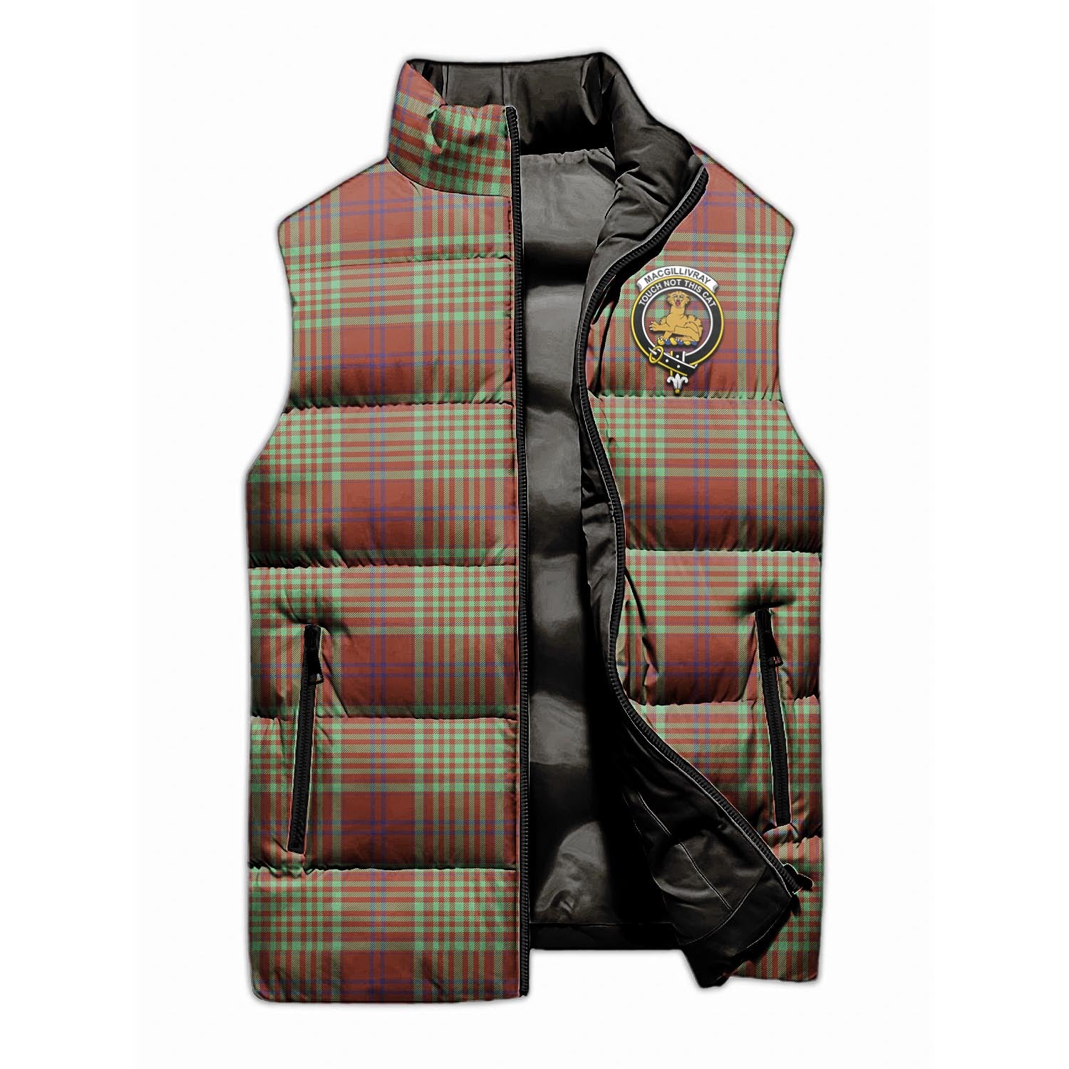 MacGillivray Hunting Ancient Tartan Sleeveless Puffer Jacket with Family Crest - Tartanvibesclothing