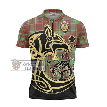 MacGillivray Hunting Ancient Tartan Zipper Polo Shirt with Family Crest Celtic Wolf Style