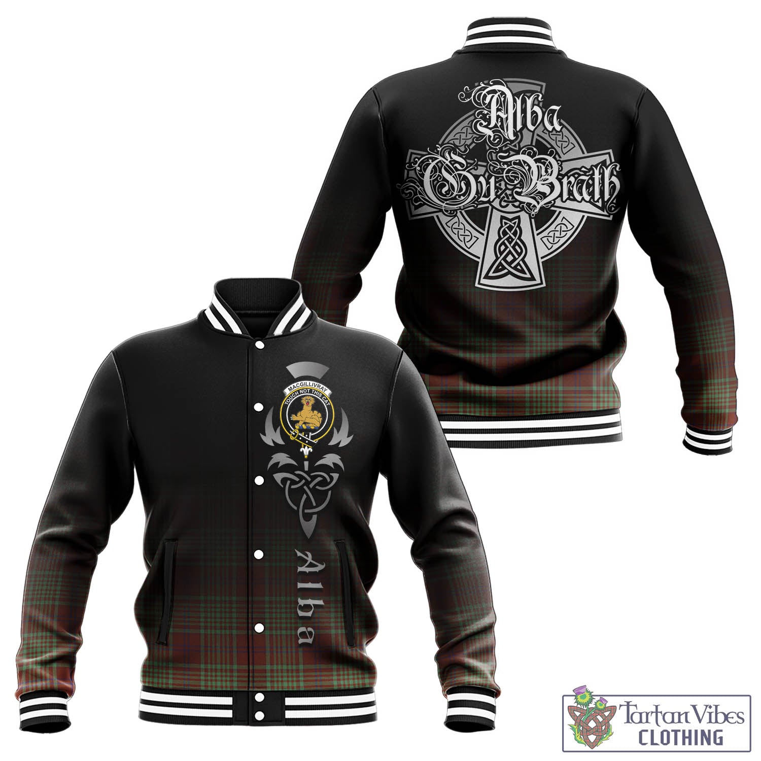 Tartan Vibes Clothing MacGillivray Hunting Ancient Tartan Baseball Jacket Featuring Alba Gu Brath Family Crest Celtic Inspired