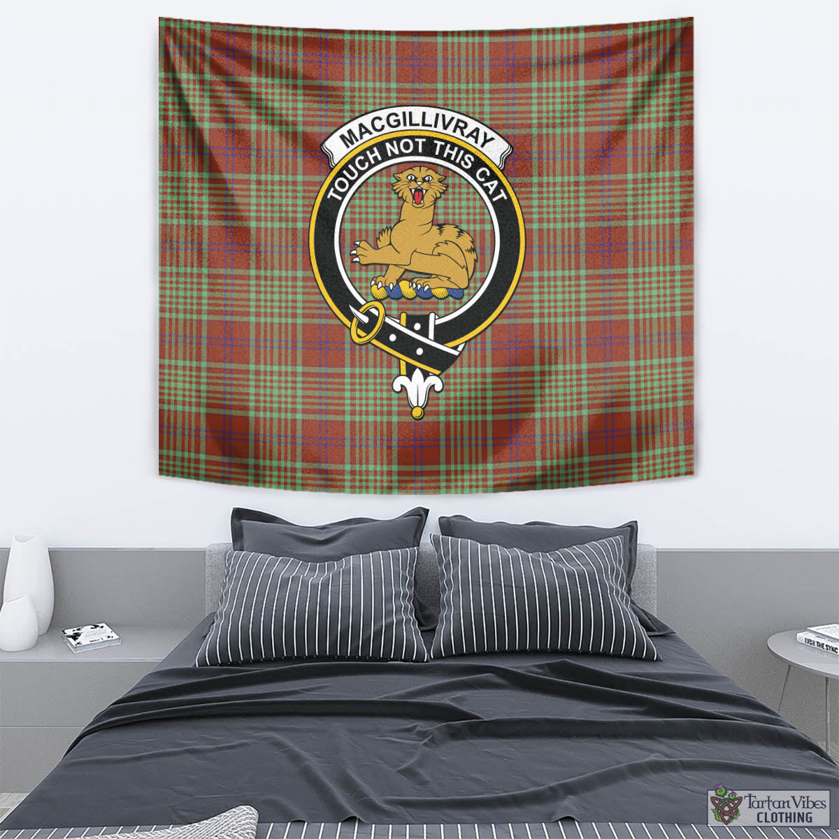 Tartan Vibes Clothing MacGillivray Hunting Ancient Tartan Tapestry Wall Hanging and Home Decor for Room with Family Crest