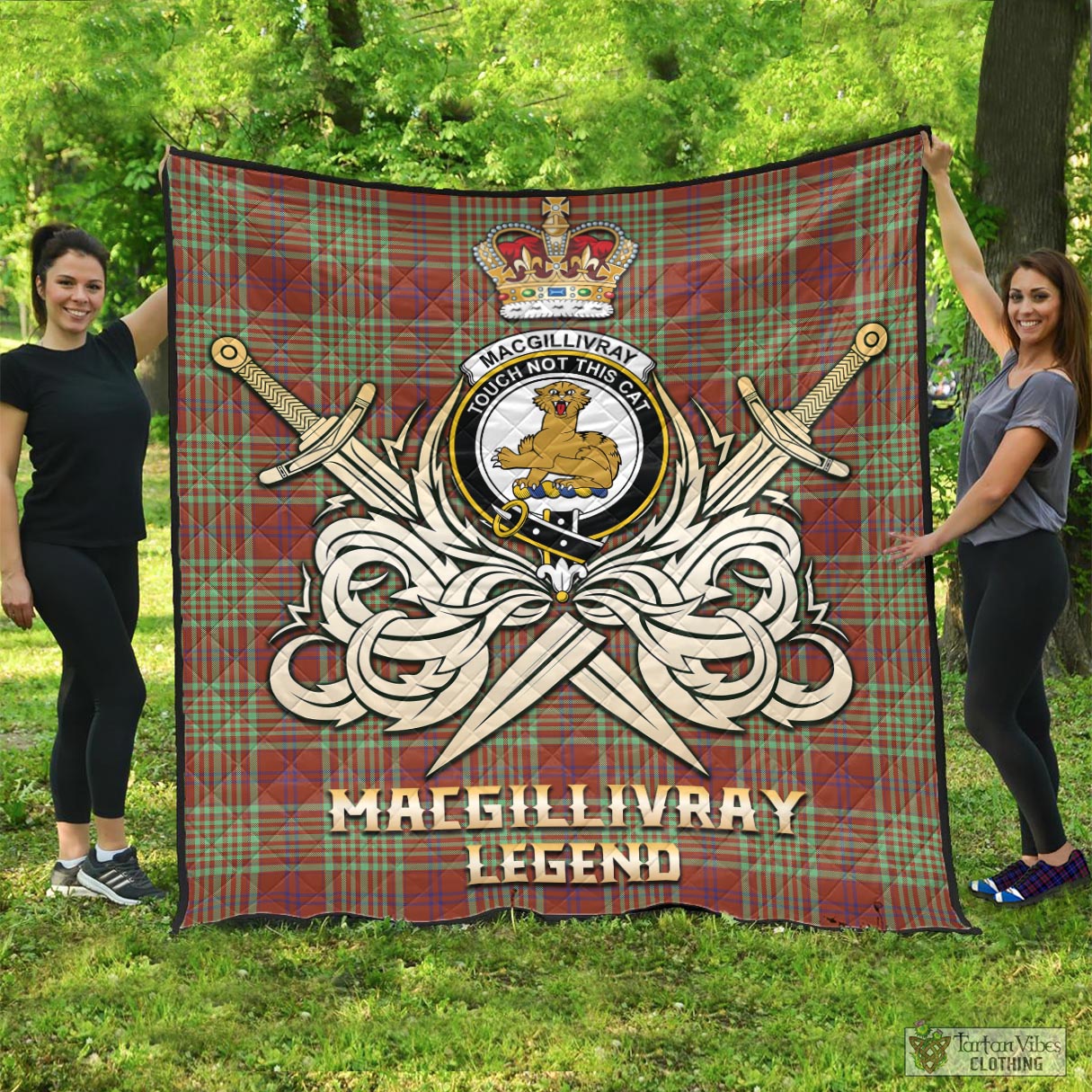 Tartan Vibes Clothing MacGillivray Hunting Ancient Tartan Quilt with Clan Crest and the Golden Sword of Courageous Legacy