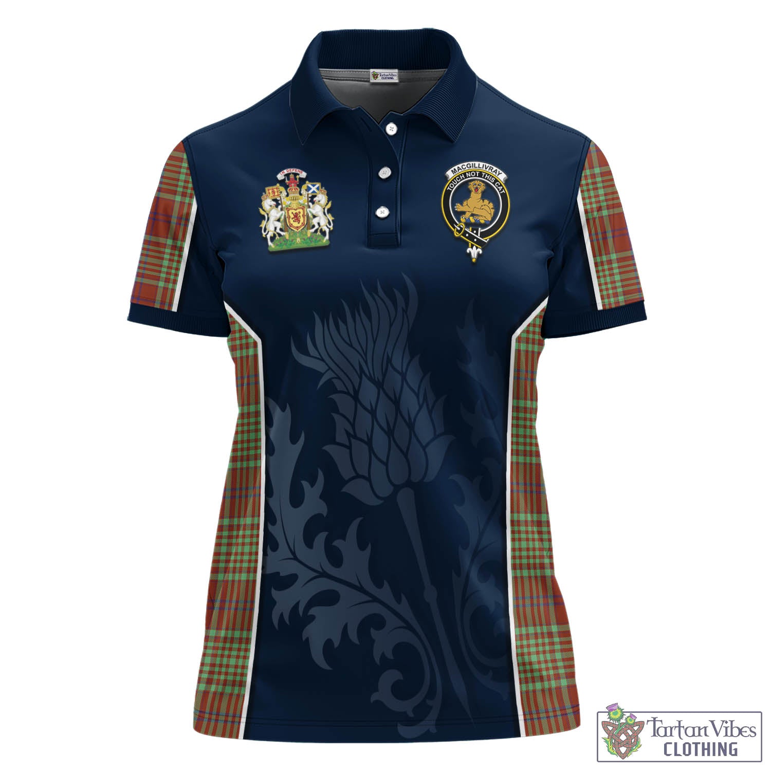 Tartan Vibes Clothing MacGillivray Hunting Ancient Tartan Women's Polo Shirt with Family Crest and Scottish Thistle Vibes Sport Style