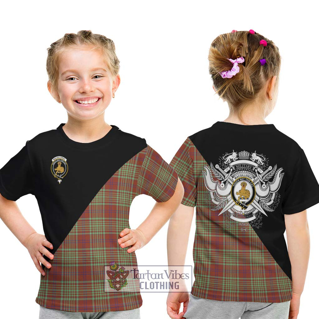 MacGillivray Hunting Ancient Tartan Kid T-Shirt with Family Crest and Military Logo Style - Tartanvibesclothing Shop