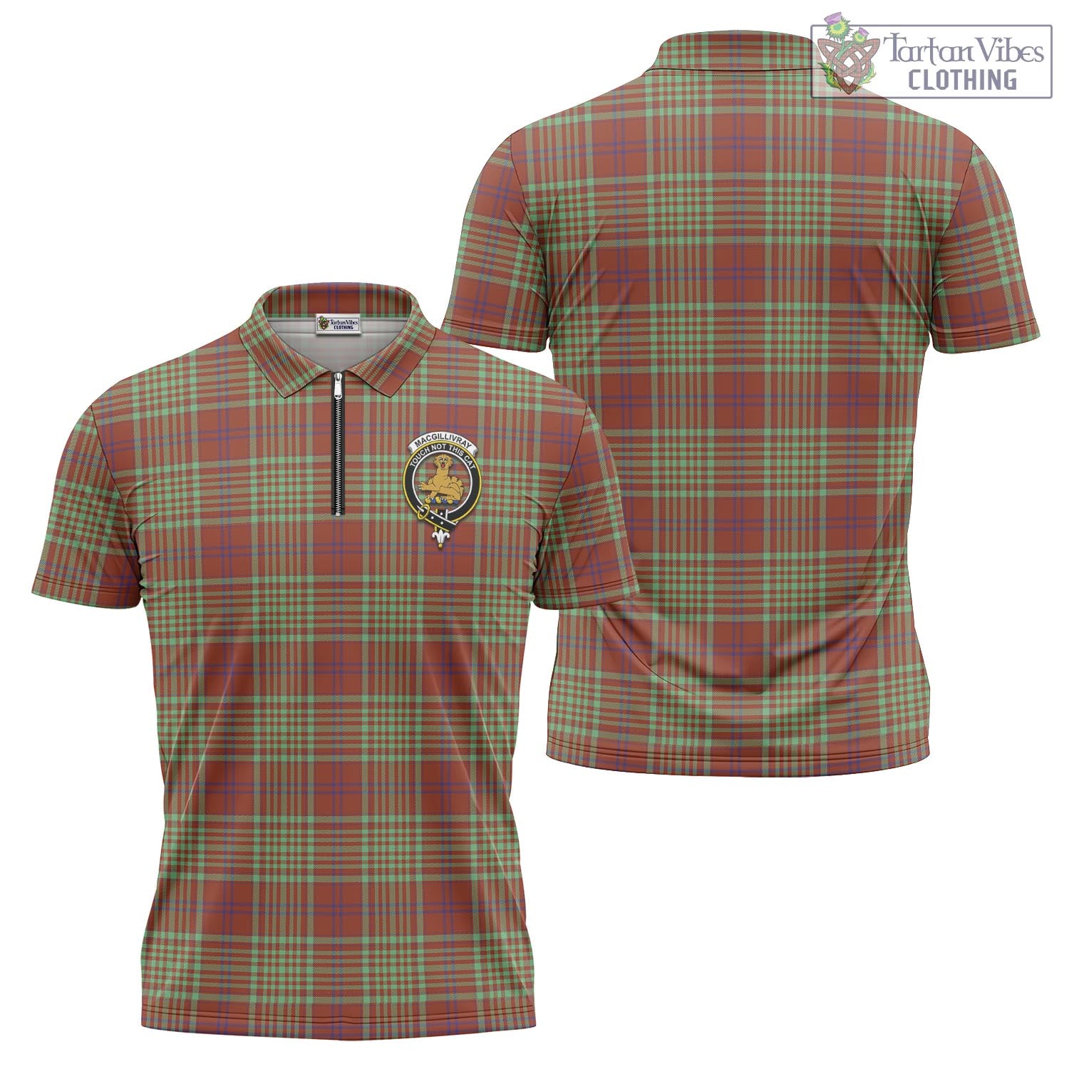 Tartan Vibes Clothing MacGillivray Hunting Ancient Tartan Zipper Polo Shirt with Family Crest