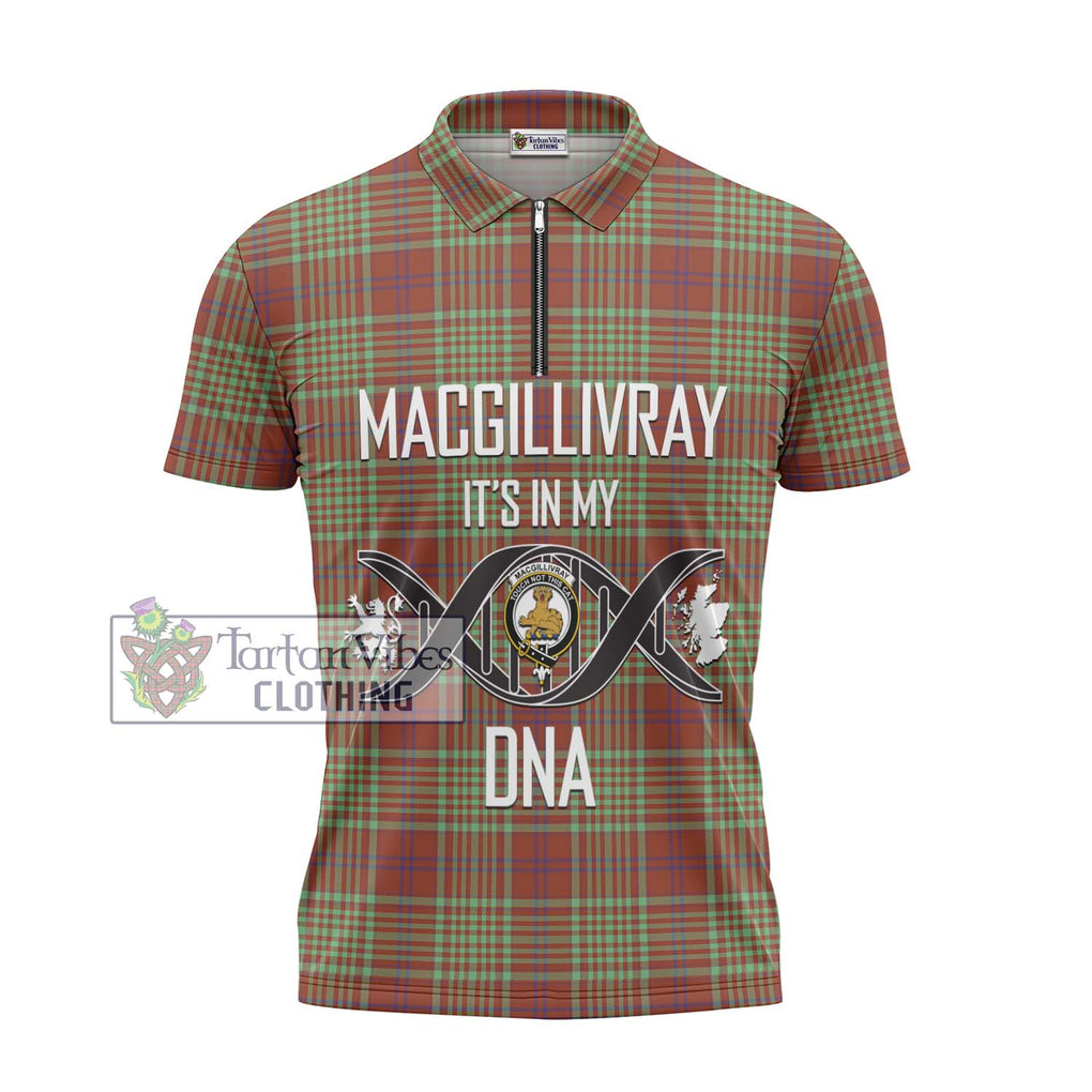 MacGillivray Hunting Ancient Tartan Zipper Polo Shirt with Family Crest DNA In Me Style - Tartanvibesclothing Shop