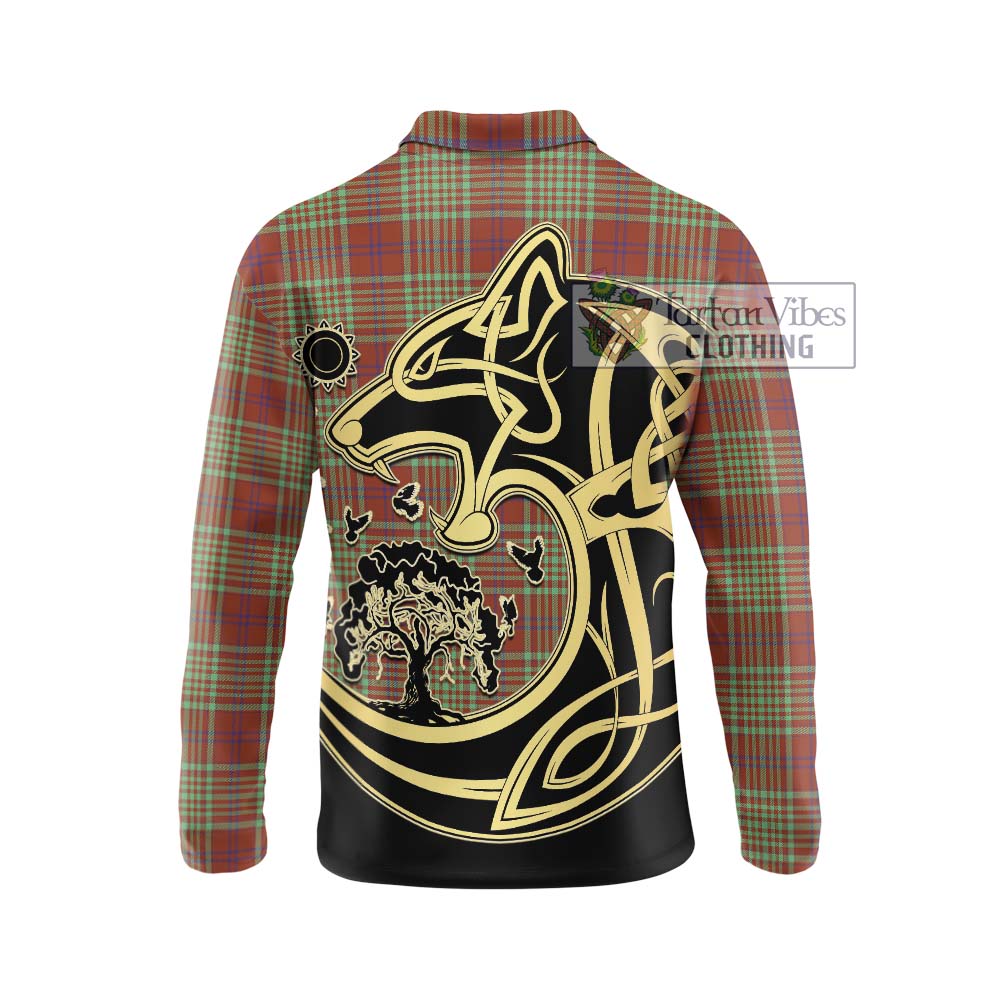 MacGillivray Hunting Ancient Tartan Long Sleeve Polo Shirt with Family Crest Celtic Wolf Style - Tartanvibesclothing Shop