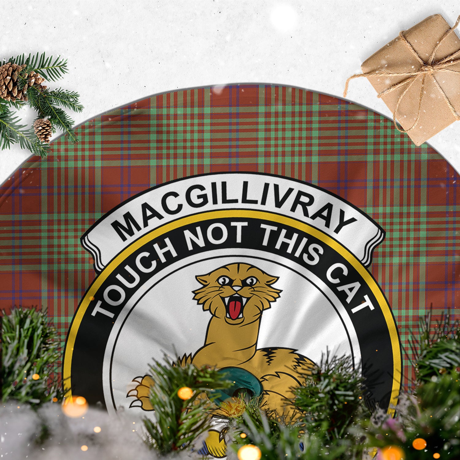 MacGillivray Hunting Ancient Tartan Christmas Tree Skirt with Family Crest - Tartanvibesclothing