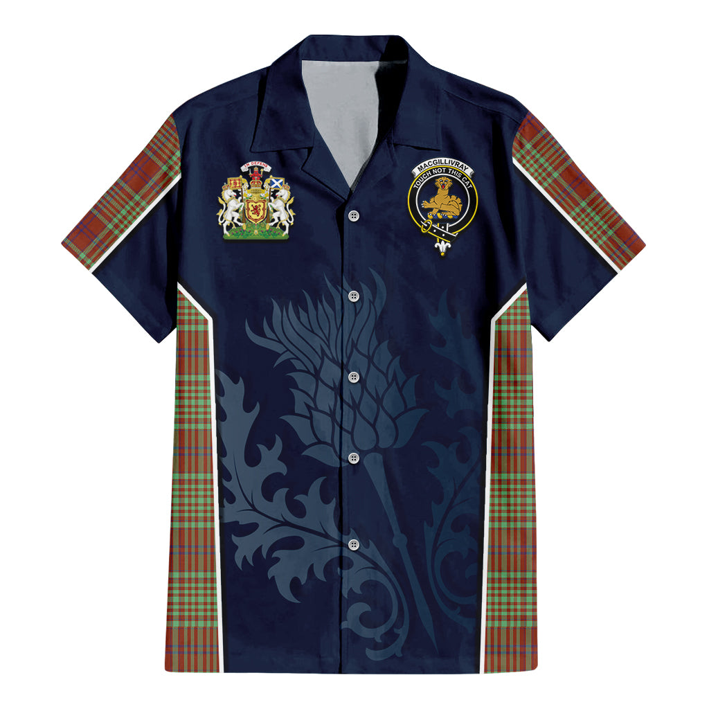 Tartan Vibes Clothing MacGillivray Hunting Ancient Tartan Short Sleeve Button Up Shirt with Family Crest and Scottish Thistle Vibes Sport Style