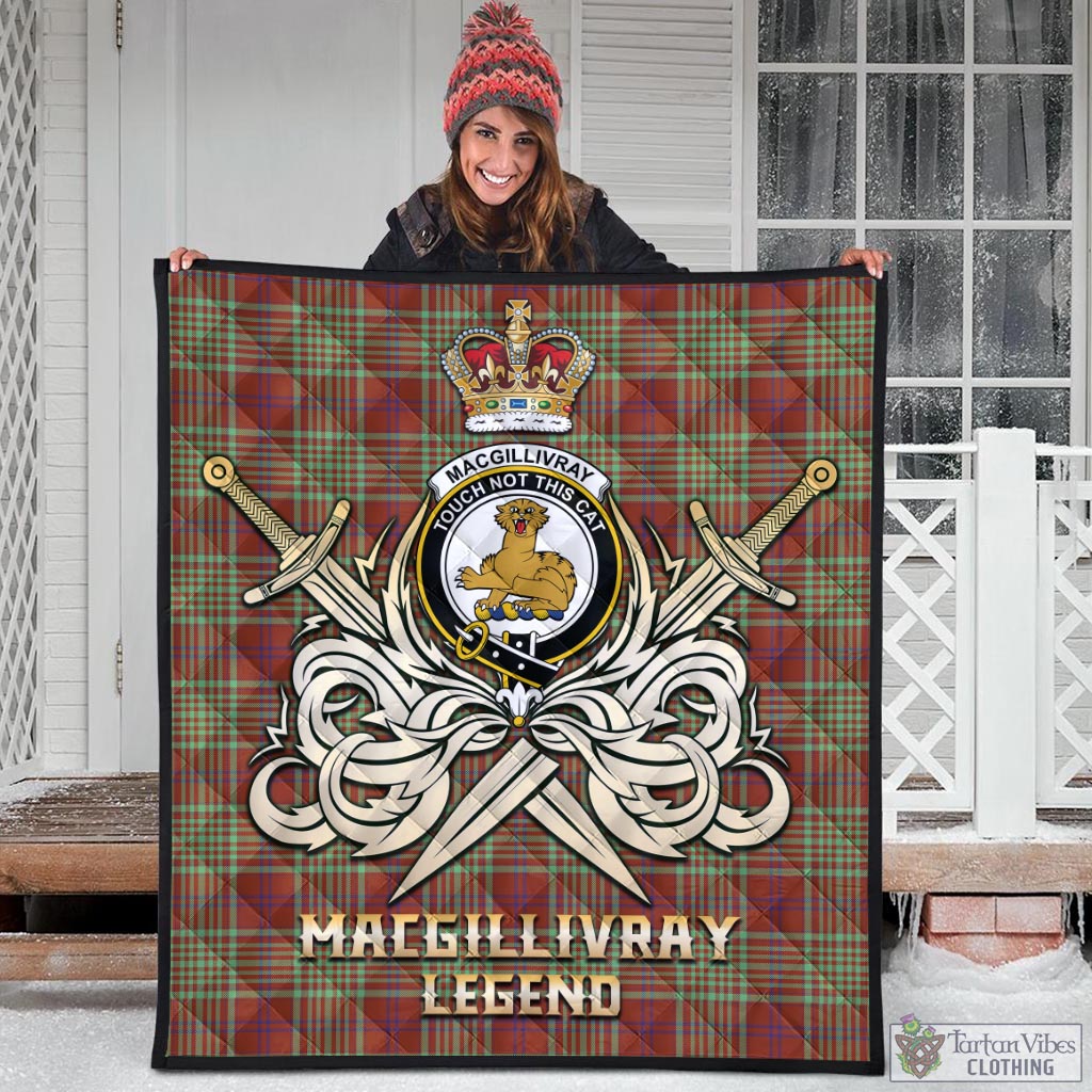 Tartan Vibes Clothing MacGillivray Hunting Ancient Tartan Quilt with Clan Crest and the Golden Sword of Courageous Legacy