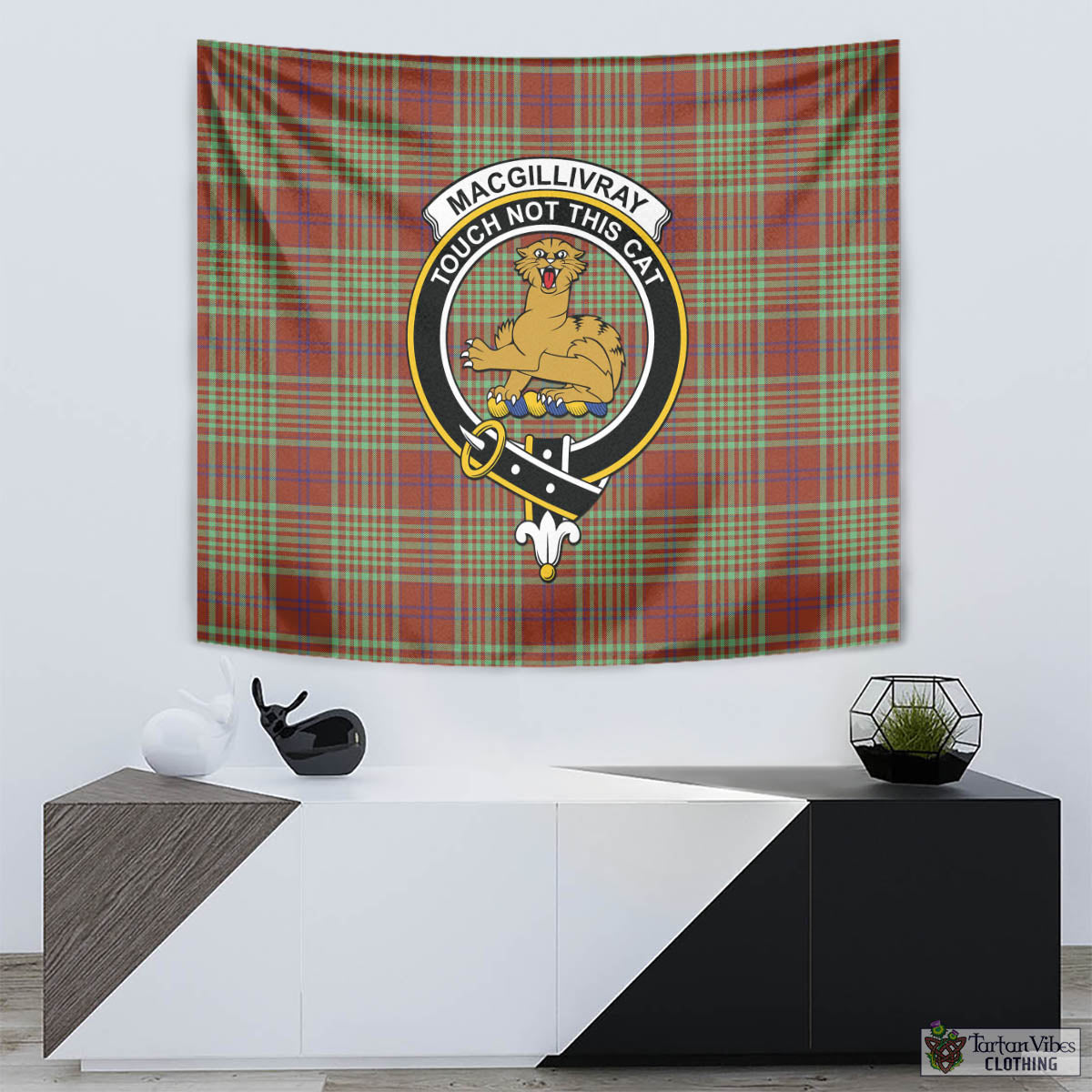 Tartan Vibes Clothing MacGillivray Hunting Ancient Tartan Tapestry Wall Hanging and Home Decor for Room with Family Crest