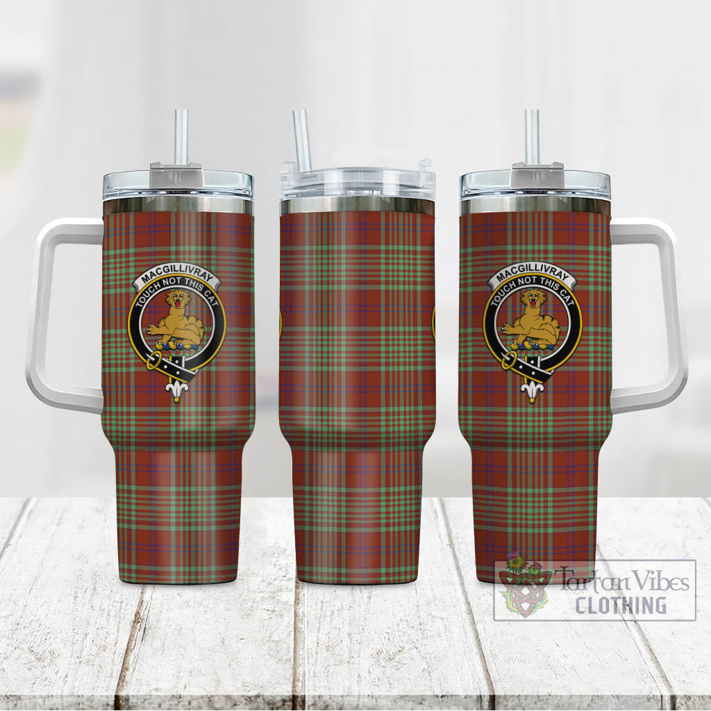 Tartan Vibes Clothing MacGillivray Hunting Ancient Tartan and Family Crest Tumbler with Handle