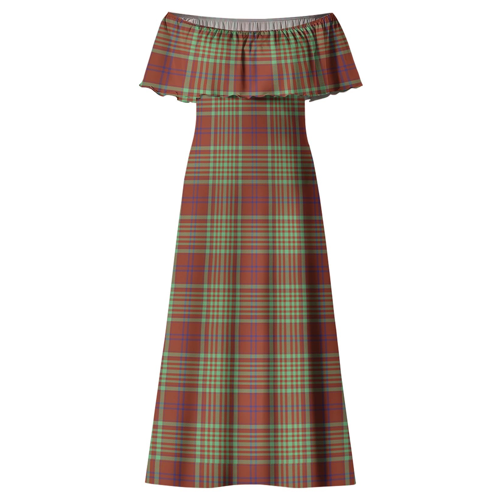 MacGillivray Hunting Ancient Tartan Off Shoulder Long Dress - Tartanvibesclothing