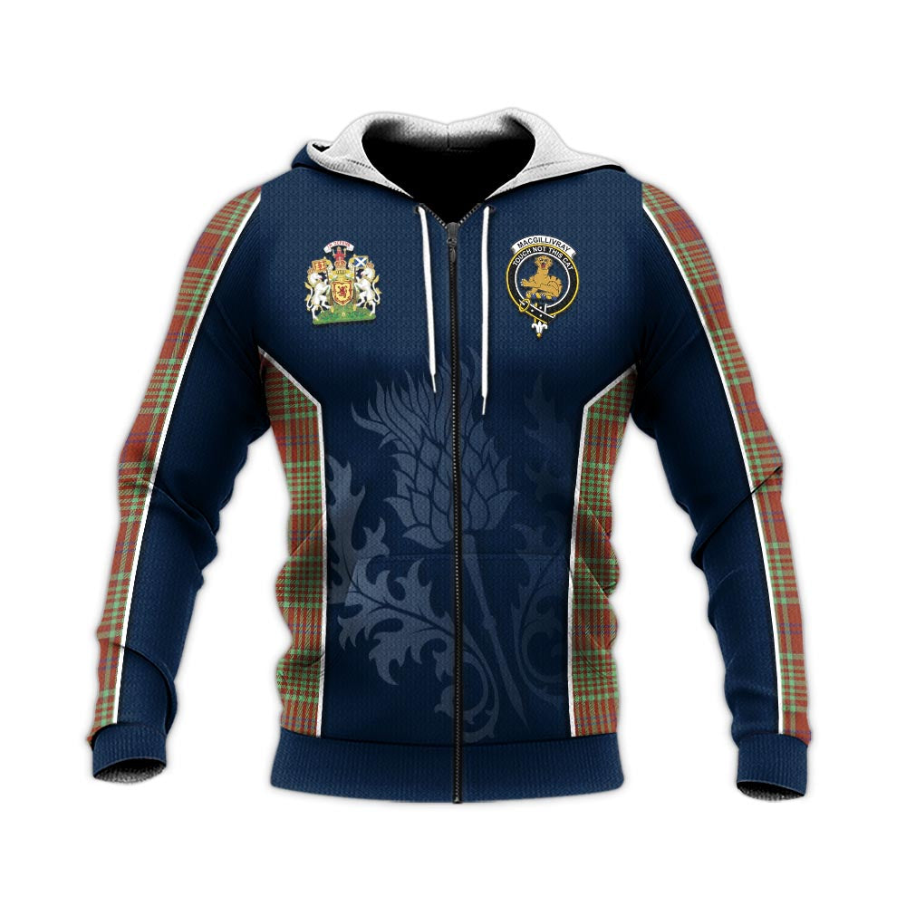 Tartan Vibes Clothing MacGillivray Hunting Ancient Tartan Knitted Hoodie with Family Crest and Scottish Thistle Vibes Sport Style