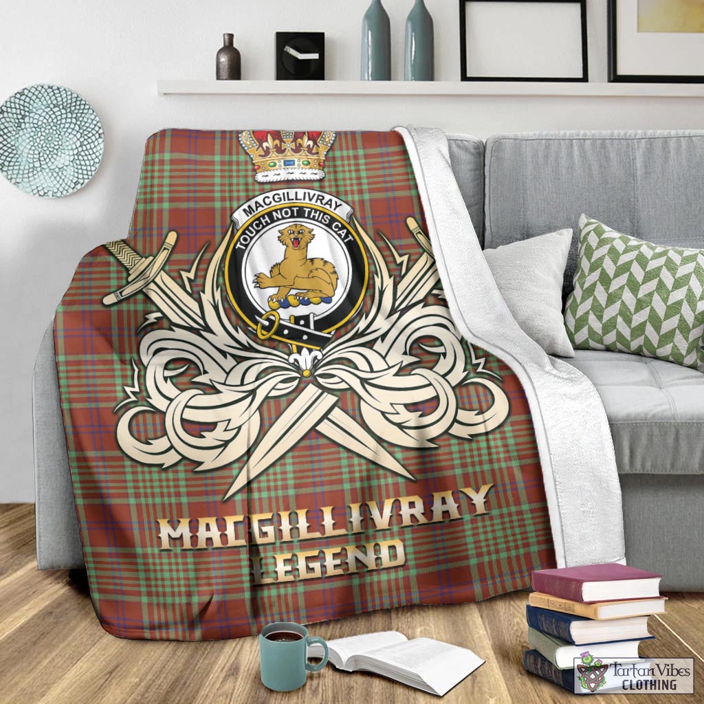 Tartan Vibes Clothing MacGillivray Hunting Ancient Tartan Blanket with Clan Crest and the Golden Sword of Courageous Legacy