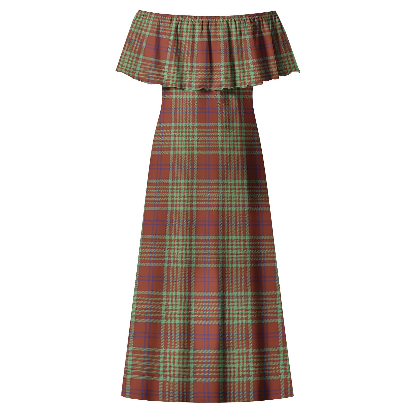 MacGillivray Hunting Ancient Tartan Off Shoulder Long Dress - Tartanvibesclothing