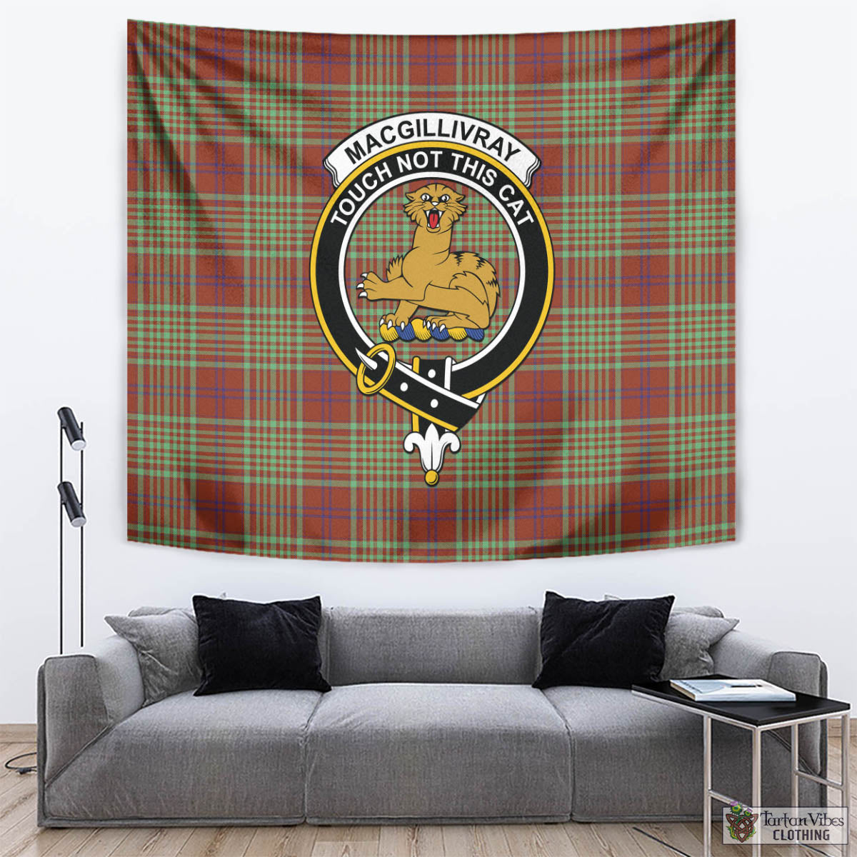 Tartan Vibes Clothing MacGillivray Hunting Ancient Tartan Tapestry Wall Hanging and Home Decor for Room with Family Crest