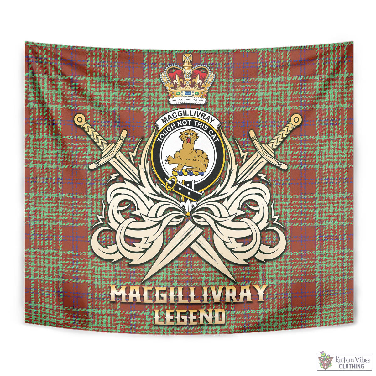 Tartan Vibes Clothing MacGillivray Hunting Ancient Tartan Tapestry with Clan Crest and the Golden Sword of Courageous Legacy