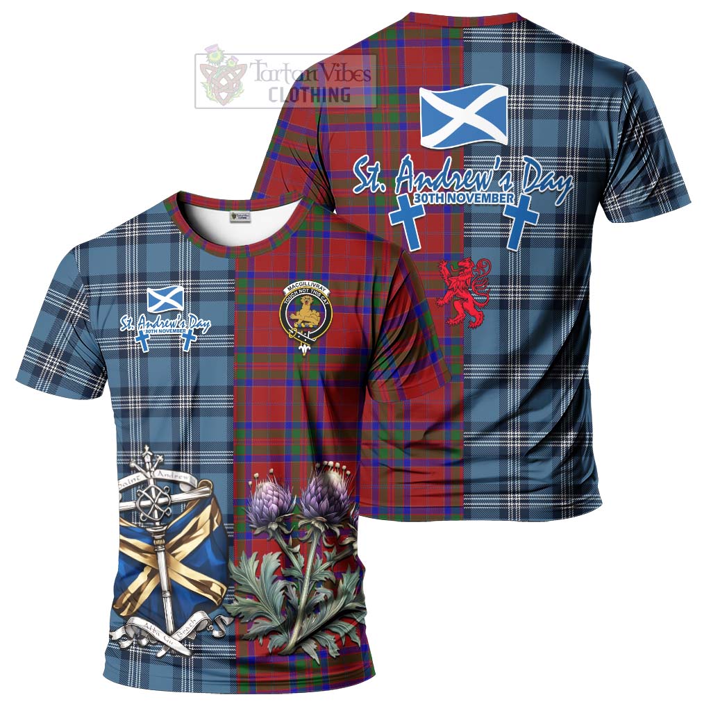 Tartan Vibes Clothing MacGillivray (McGillivray) Tartan T-Shirt Happy St. Andrew's Day Half Tartan Style