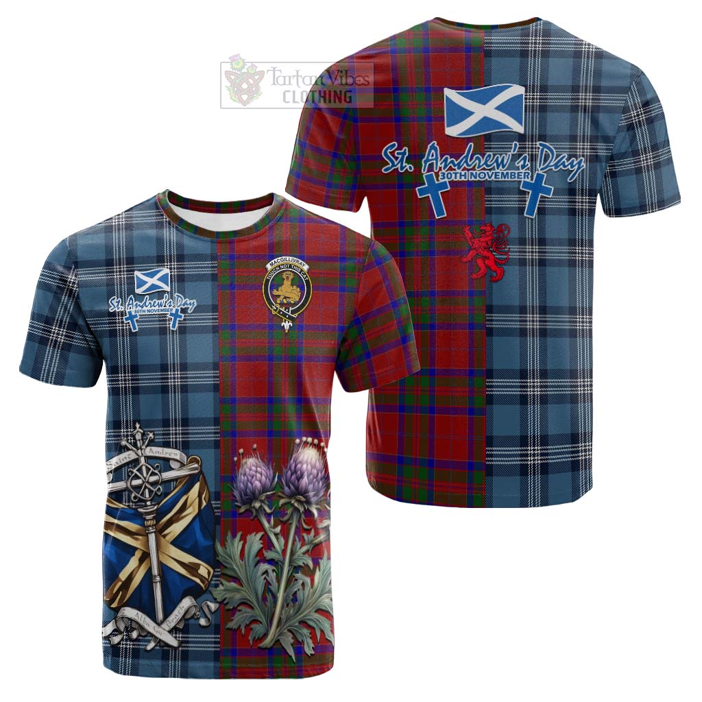 Tartan Vibes Clothing MacGillivray (McGillivray) Tartan Cotton T-shirt Happy St. Andrew's Day Half Tartan Style