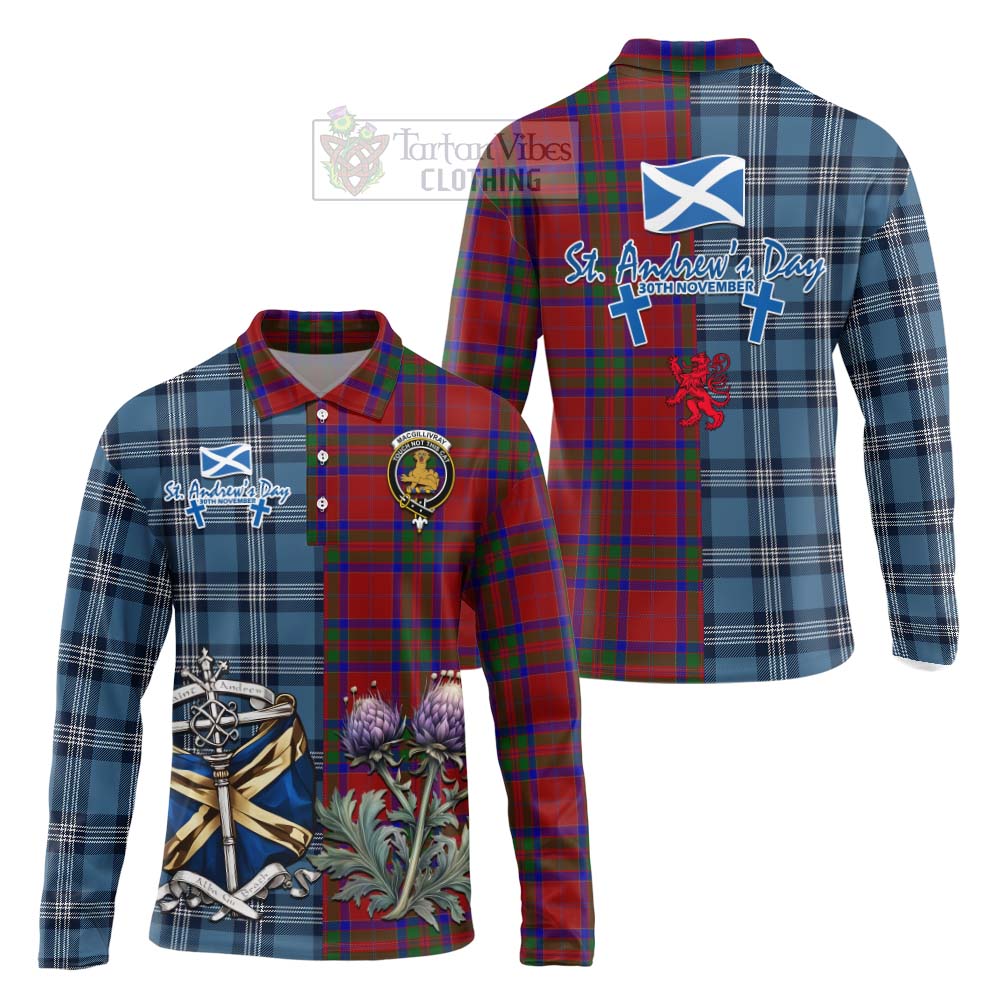 Tartan Vibes Clothing MacGillivray (McGillivray) Tartan Long Sleeve Polo Shirt Happy St. Andrew's Day Half Tartan Style