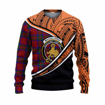 MacGillivray (McGillivray) Crest Tartan Knitted Sweater with Polynesian Vibes Style - Orange Version