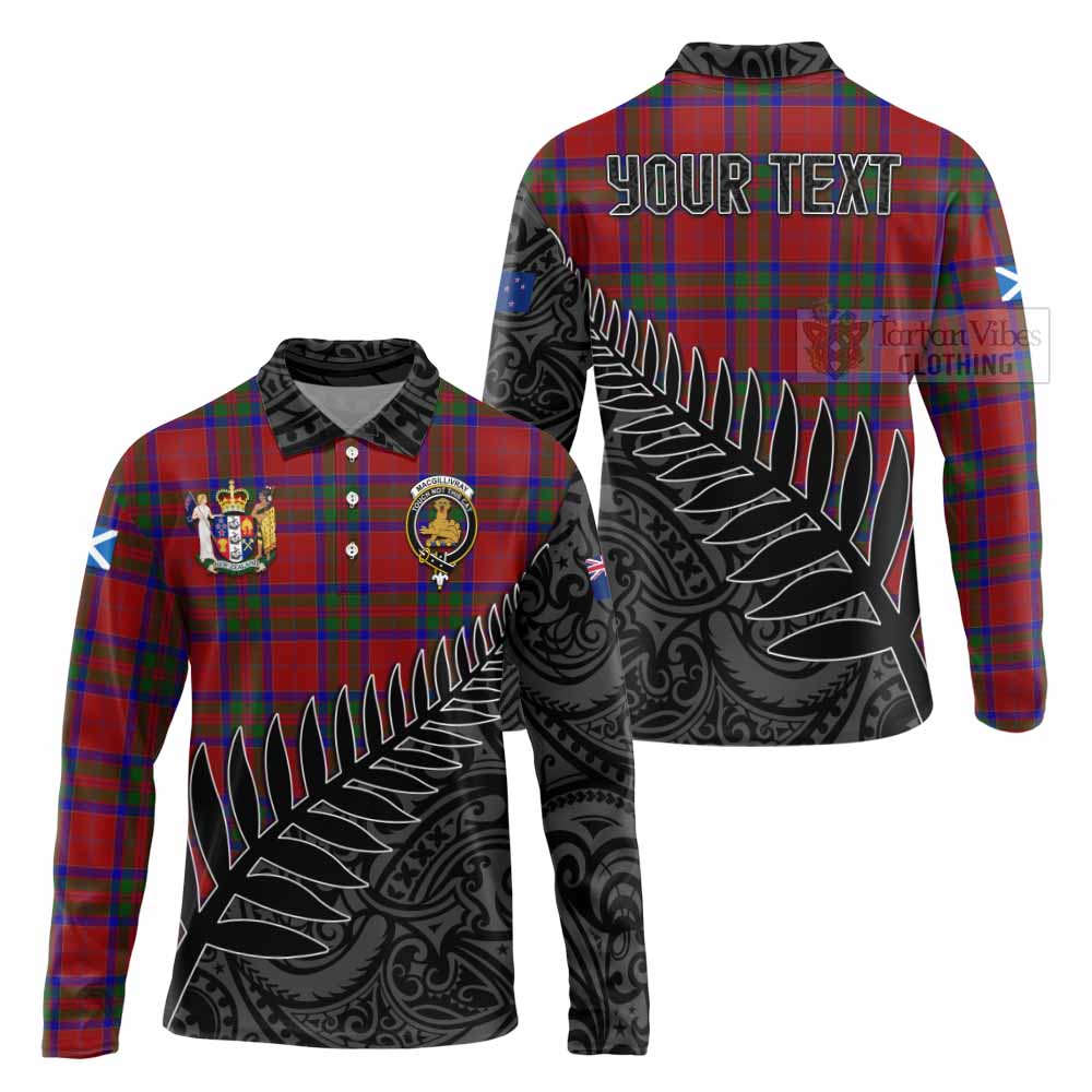 Tartan Vibes Clothing MacGillivray (McGillivray) Crest Tartan Long Sleeve Polo Shirt with New Zealand Silver Fern Half Style