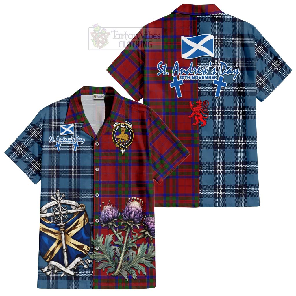 Tartan Vibes Clothing MacGillivray (McGillivray) Tartan Short Sleeve Button Shirt Happy St. Andrew's Day Half Tartan Style